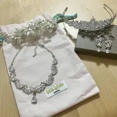 ウェディングアクセサリー ティアラ ネックレス イヤリング ヘッドドレス セット