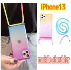 iPhone13スマホケースショルダー カラフル クリア イエロー ピンク