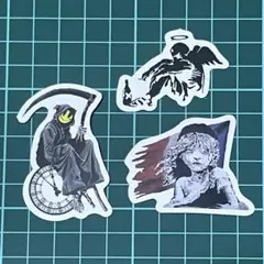 ST799 バンクシー ステッカー シール アート 3枚セット 天使と悪魔 少女