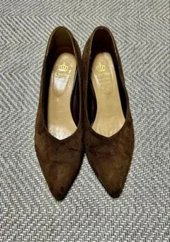 ブラウン スエード ポインテッドトゥパンプス