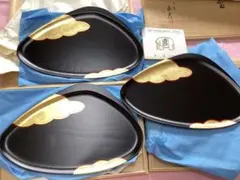 平安象彦　漆塗り蛤形菓子盆　未使用品　共布・化粧箱付き　美品　3枚まとめ売り