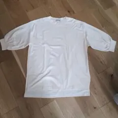 Samansa Mos2 ホワイト五分袖Tシャツ