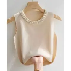 SHEIN Priv パール装飾 セーター ベスト ニット ノースリーブ