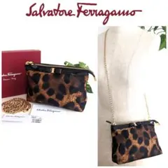 専用 フェラガモ ナイロン レオパード 柄 2way チェーン ショルダーポーチ