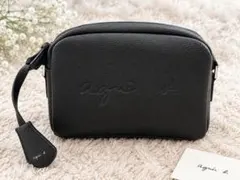 新品未使用】アニエスベー ショルダーバッグ レザー ブラック シボ革