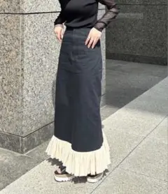 AMAIL Cotton furi skirt ブラックのサムネイル