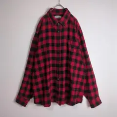 ネルシャツ (XL相当) チェック 大きめサイズ ボタンダウン 赤 黒 古着
