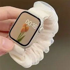 Apple Watchバンド　シュシュ　ホワイト 対応 38/40/41
