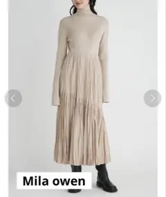 Mila owen ニットドッキングワッシャープリーツワンピース ベージュ 0