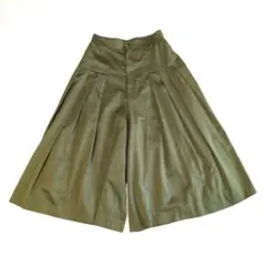 カーキ プリーツ ワイドパンツ ガウチョパンツ ハイウエスト きれいめカジュアル