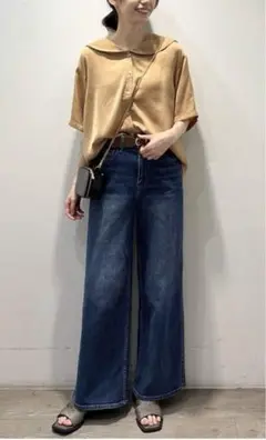⭐︎未使用に近い⭐︎ ヴィンテージサテンセーラーカラーブラウス【洗濯機洗い可】M