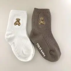 キッズ靴下　バースデイ　くま刺繍　2足セット
