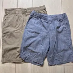 ユニクロ ショートパンツ 2枚セット ベージュ ブルー メンズ S-Mサイズ 夏のサムネイル