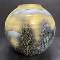 九谷焼 陶月 金彩 木立　花器　壺