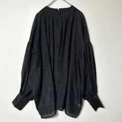 GRL バルーンスリーブ ギャザーブラウス 黒 M 光沢感 上品 Y