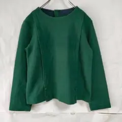 HUMAN WOMAN 長袖カットソー　クルーネック　無地　グリーン　M