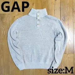 GAP ハイネックニット 杢グレー M ボタンアップ コットンセーター ギャップ