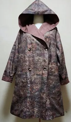 正絹染大島紬＆無地紬着物リメイクリバーシブルWフ－ドコ－ト