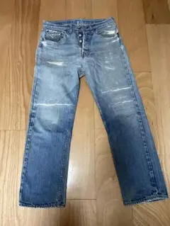 ライトブルー ダメージ加工 ストレートデニム