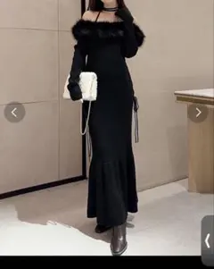 RESEXXY フェイクファートリムニットワンピース