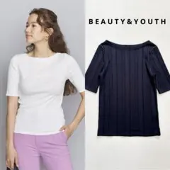 ビューティアンドユース リブ カットソー ボートネック5分袖