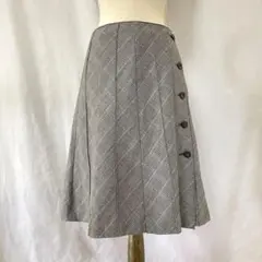 膝丈Aラインスカート グレンチェック ハギスカート クラシカル 毛 レーヨン