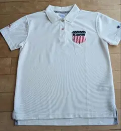 Champion ポロシャツ ホワイト 星条旗ワッペン Mのサムネイル