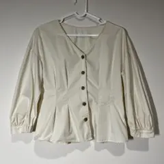 GU 長袖 ブラウス アイボリー ボタン 前開き 七分袖