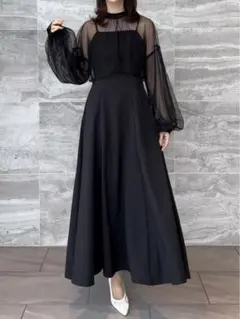 JUNOAH チュールボレロ＋フレアキャミワンピース　セット ブラック