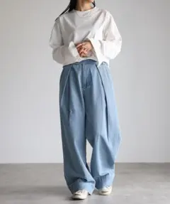 CREARE-LINO-リラックス ワイド ルーズ コットンデニム クロスタックのサムネイル