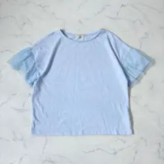earth music&ecology/Tシャツ/F/水色/チュール袖/フリル袖