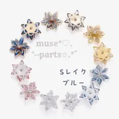 レイクブルー シルバー 大メタルフレーム フラワーパーツ 水色 青 紫陽花 2個