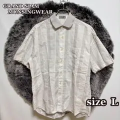 GRAND SIAM機械服棉麻混紡配色領棉質襯衫（L）短袖條紋