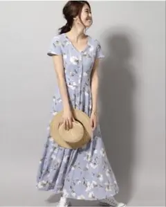 Andemiu/アンデミュウ★ガーゼ花柄ロングワンピース　ペールブルー　F