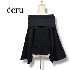 écru エクリュアンゴラ混 ワイドスリーブ オフショルダー ニット L 黒