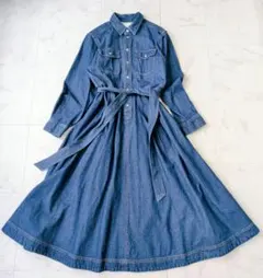 SHIPS　quaranciel【F】ロングデニムワンピース　洗濯可　インディゴ