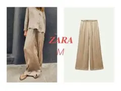 【新品】ZARA サテン パンツ ワイド М キャメル 高級感!!