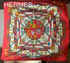 エルメス　スカーフ　カレ　サーモンオレンジ　アンティーク
