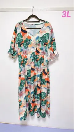 ★132 大きいサイズ♥花柄 派手柄 ワンピース ロング 2XL