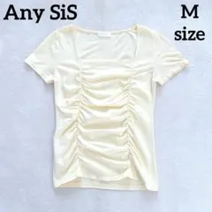 【美品】Any SiS エニィスィス レース＆ギャザー Tシャツ イエロー 2