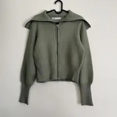 ZARA グリーン ニットカーディガン フルジップ