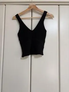 リブ編み ブラック クロップドトップス