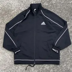 00's adidas ロゴ刺繍 大きめ 黒 × 白 ライン入り 古着 ジャージ
