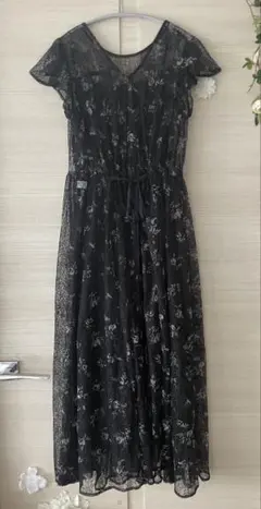 花柄レース半袖ロングワンピース