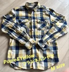 Purple & Yellow チェック柄ネルシャツ Mサイズのサムネイル
