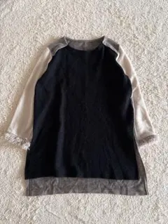 coca 切替デザインニット チュニック フリンジ袖 おしゃれ 異素材 スリット