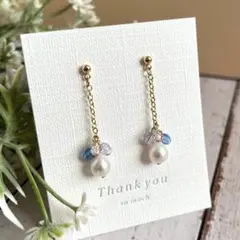 淡水パールとチェコビーズのロングピアス ハンドメイド