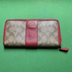 COACH 長財布 ベージュ/レッド