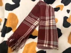 バーガンディ チェック柄 マフラー フリンジ付き 学生