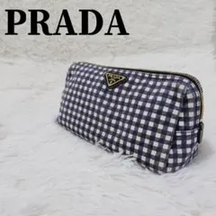 PRADA プラダ ポーチ ギンガムチェック ブルー 水色 - メルカリ